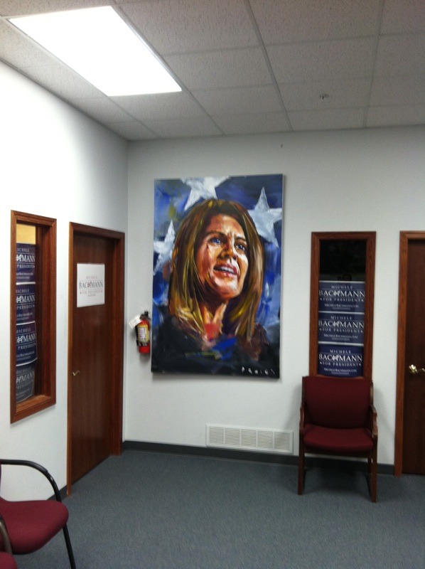 Michele Bachmann may lose Iowa, but she’ll always have this cheesy oil painting. (Michele Bachmann’s Iowa headquarters via Jason Noble)