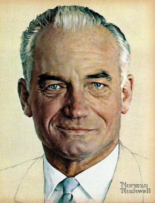 The two candidates for the 1964 Presidential election, LBJ and Barry Goldwater. Illustrations by Norman Rockwell.