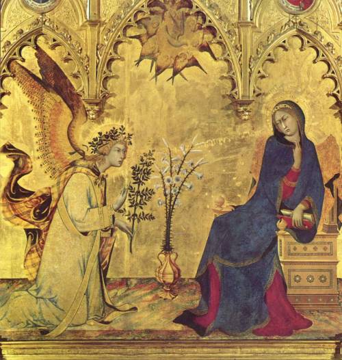 mediumaevum:Detail of the Annunciation (1333) by the Sienese Simone Martini, Uffizi.source: The Yorc