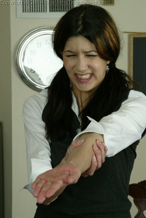 naughtygirlsunishedonthehands:Brandi, Here reactions to getting her hands strapped were always price