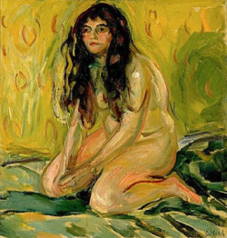arthistoryx:  Edvard Munch, Kneeling Nude,