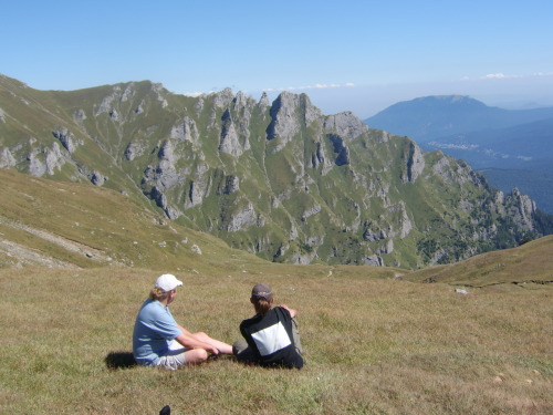 Me with one of my friends looking towards Miller&rsquo;s Teeth in Bucegi Mountains, Romania.