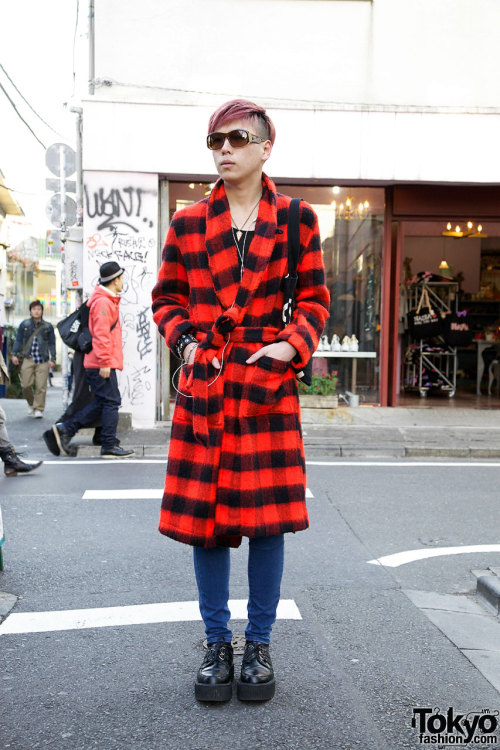 Harajuku guy in resale fashion from Kinsella w/ platform creeper boots.