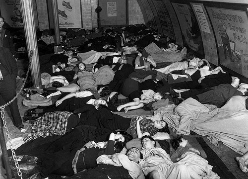 hellohistoria:London UndergroundEscaping the German raids people sleep in the London underground. Ph