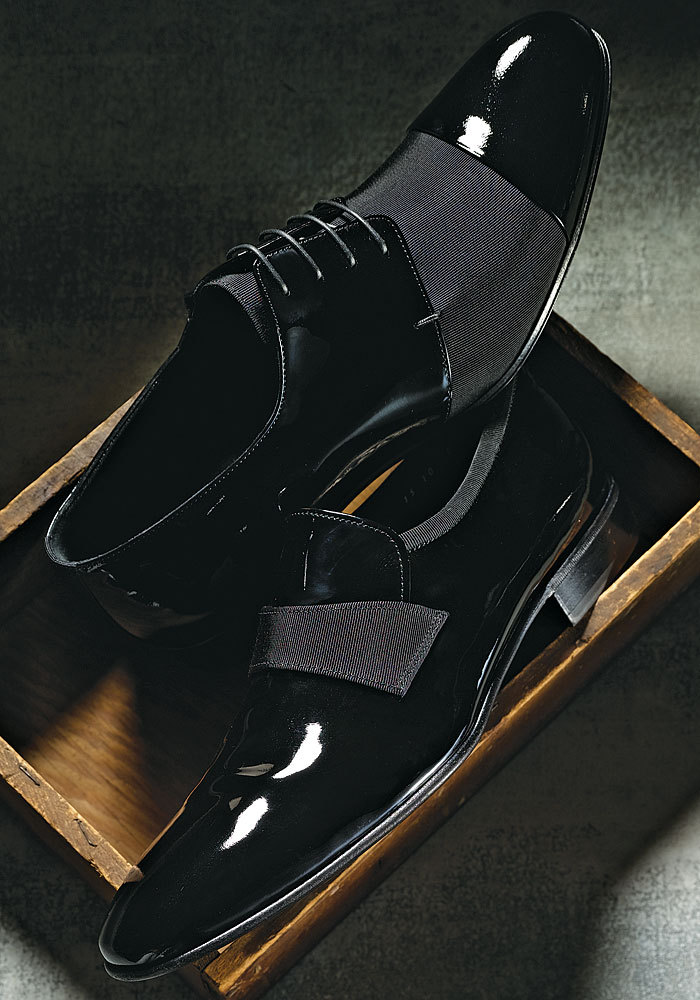 in-luxury:  Giorgio Armani patent shoe with grosgrain trim (top), $675 (212.988.9191);