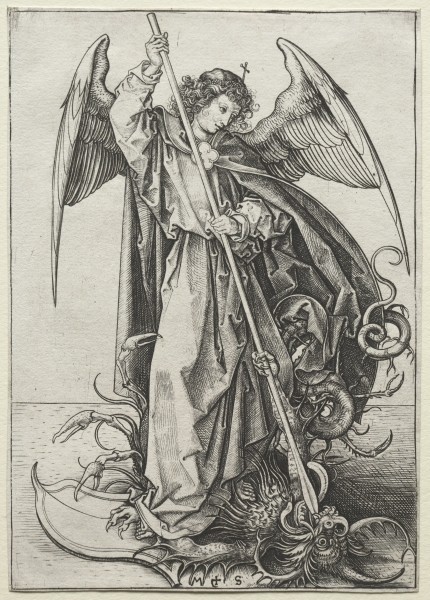 himmelarm:the archangel michael piercing the dragon by martin schongauer
