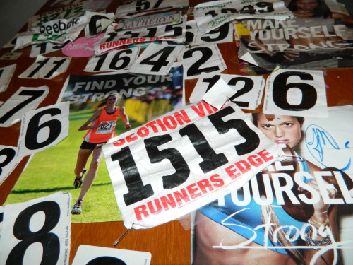 fyeahletsrun:  Some of the Awards/Numbers in my room :)  Omg. I wanna do this!