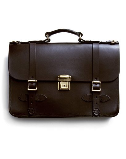 Brown leather briefcase.
Filson