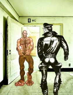 jockstrapwalt:  art by Palanca  (reappropriates Tom of Finland biker) http://palancafeet.blogspot.com/ 