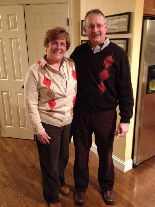 My parents.  They provide me with a lot of unintentional humor.  For instance, they coordinated thei