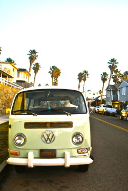perfectlypacific:  look at this perfect little mint green VW Van I found in Oceanside today. complete with a hula girl on the dash and an aloha air freshener hangin’ off the mirror. PERFECTION.  