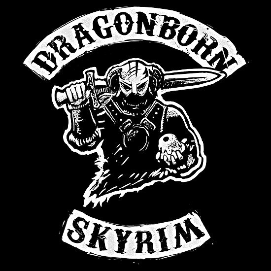 The city of Charming is a lot safer now that a Dragonborn has joined the Sons of Anarchy ranks. Lucas Jackson’s mash up shirt is now on sale at RedBubble.
Dragonborn, Son of Skyrim by Lucas Jackson