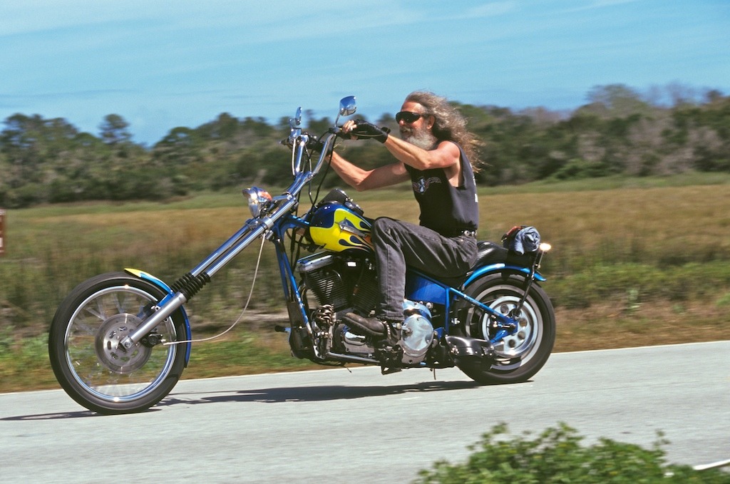 My good friend Robert ‘Dark Star’ Smith from Dallas riding a back road in Florida.
The frame of his chopper is one of the last genuine Denvers Chopper frames bought soon after Denver passed away.
Robert was a true Texan and had an incredible way of...