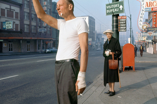burnedshoes:© Fred Herzog, 1958, Man with bandage, Robson StreetLife may be colorful, but black-and-