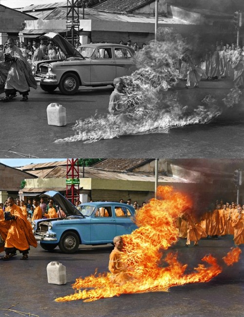 i-killed-the-tree-of-life:  thethespacecoyote:  hey-its-tsai:  ask-femgermania:  fuckyeahrobespierre:   Some of the most iconic photos of our history. Seeing them in color makes it even more surreal.    HOW THE FUCK IS THIS DONE—  did i already reblog