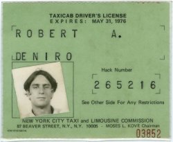 laughingsquid:  Robert De Niro’s Taxicab License, 1975 