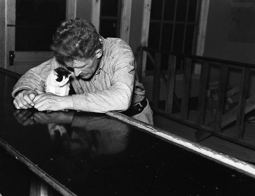 fuckyeahvintage-retro:   A lonely man and his kitten in a saloon. Craigville, Minnesota