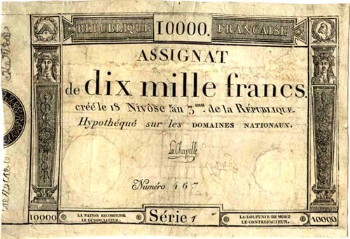 frenchhistory:Assignat de Dix Mille franc crée le 18 Nivôse an III de la République hypothéqué sur l
