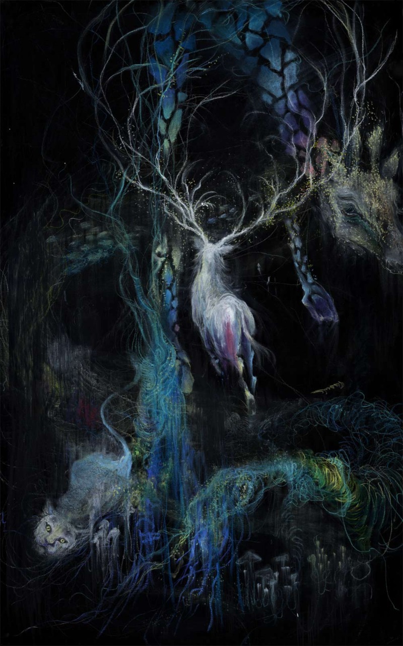 artchipel:  Nu Ryu - Forest |  Under the water. Pastels on fabric, 28x44inches (2008)