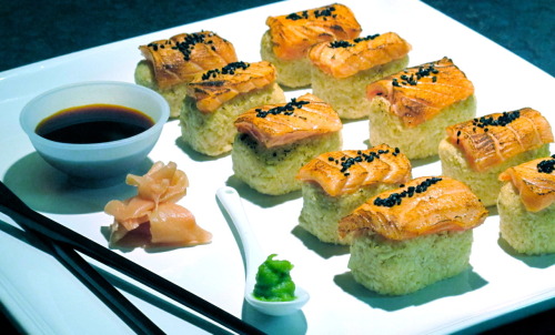 Low Carbohydrate Flame Grilled Salmon Nigiri Sushi… Ingredients… This recipe made arou