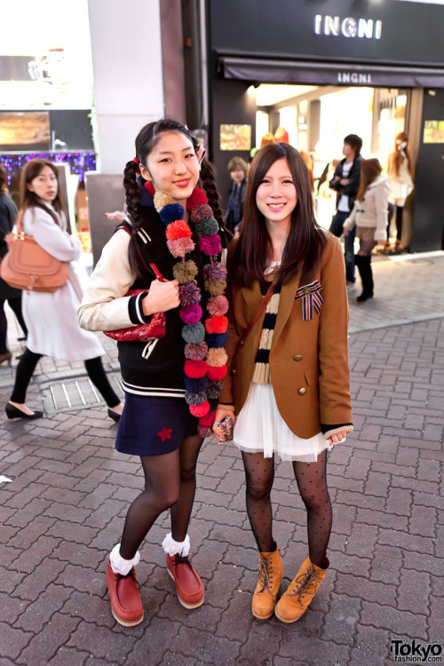 Pom pom scarf, braids &amp; wallabee shoes on Center Street in Shibuya.