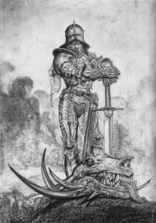 ourladyofperpetualastonishment:Saint George by Simon Bisley, from “The Bible”.Stupefacen