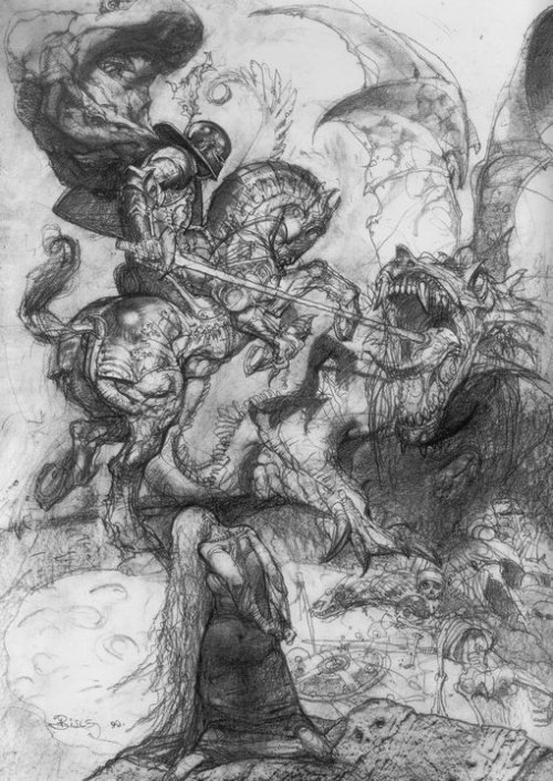 ourladyofperpetualastonishment:Saint George by Simon Bisley, from “The Bible”.Stupefacen
