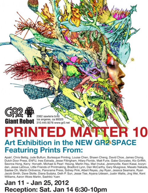 The Giant Robot Printed Matter 10 show is happening tonight! I’ve got a small lino piece in it along side a bunch of other really cool kids. Check it out!  http://www.giantrobot.com/gr2/