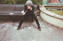 Chowing down on a Beignet from Cafe Du Monde