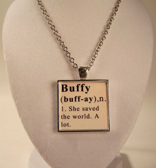 Buffy the Vampire Slayer Jewelry! Etsy Buff Dictionary Pendant Necklace. I really like the Etsy store of  imaginationemp