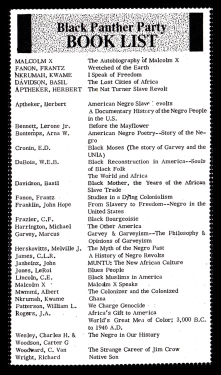 anegroking:  Black Panther Party Book list 1968 | Adding to my “Must Read” list. 