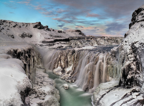 by Iceland Aurora on Flickr. Frozen Gulfoss Waterfall - Iceland.