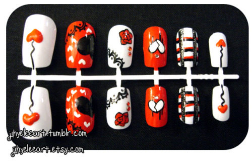 Valentine&rsquo;s Day nails! Love, lace, and heartbreak&hellip;? Lace pattern, 3D hearts, an