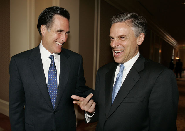 In honor of Jon Huntsman exiting the Republican presidential race, I present the best photo ever taken of Huntsman and Mitt Romney (via AP).