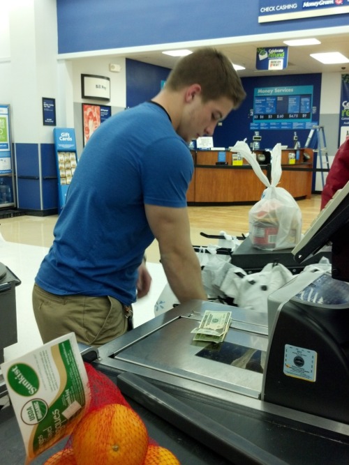 beefybrothers:  Ummm, none of the cashiers look this good when I check-out at Wal*Mart mancreeper:  DAMN I WANT TO FUCK THIS BOY!  I KNOW I’VE POSTED PICS OF HIM BEFORE, BUT I AM KIND OF OBSESSED.  CUTE, ABOUT 5’8”, WRESTLER’S BUILD, AND A CUTE