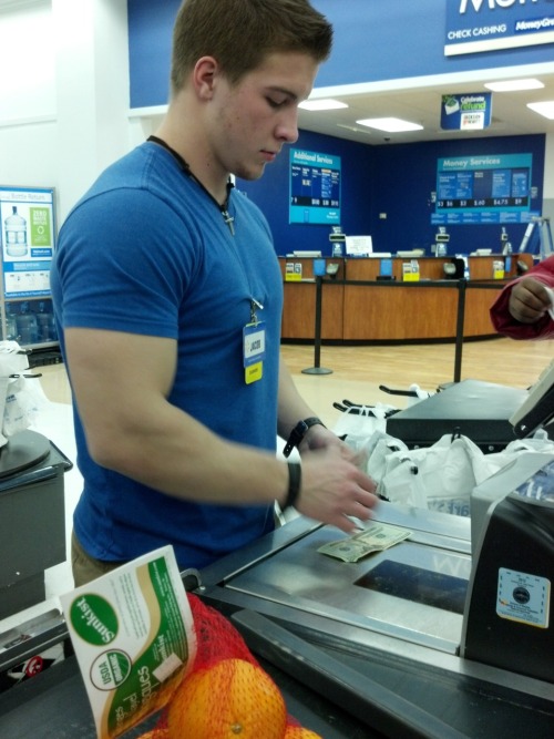 beefybrothers:  Ummm, none of the cashiers look this good when I check-out at Wal*Mart mancreeper:  DAMN I WANT TO FUCK THIS BOY!  I KNOW I’VE POSTED PICS OF HIM BEFORE, BUT I AM KIND OF OBSESSED.  CUTE, ABOUT 5’8”, WRESTLER’S BUILD, AND A CUTE
