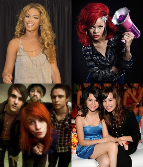  Negrite suas preferências: Bruno Mars / One direction Selena Gomez / Demi Lovato Shakira / Katy Perry Coldplay / Simple Pan Jason Mraz / James Blond Adele / Amy Winehouse Lady Gaga / Christina Aguilera Avril Lavigne / Pink Rihanna / Beyoncé Jessie