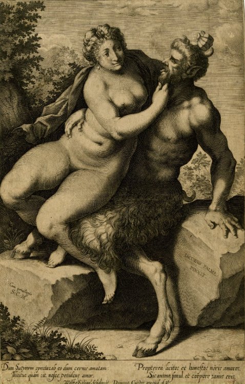 dwellerinthelibrary:centuriespast:Satyr and NymphPublished by Dominicus Custos Print made by Wo