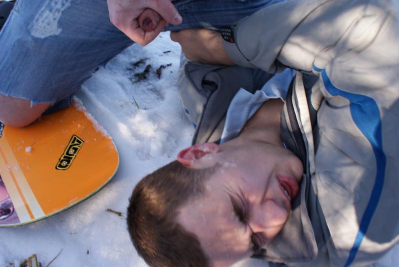 outmanned:  One snowboarder collides into an other. To teach him a lesson, he decides