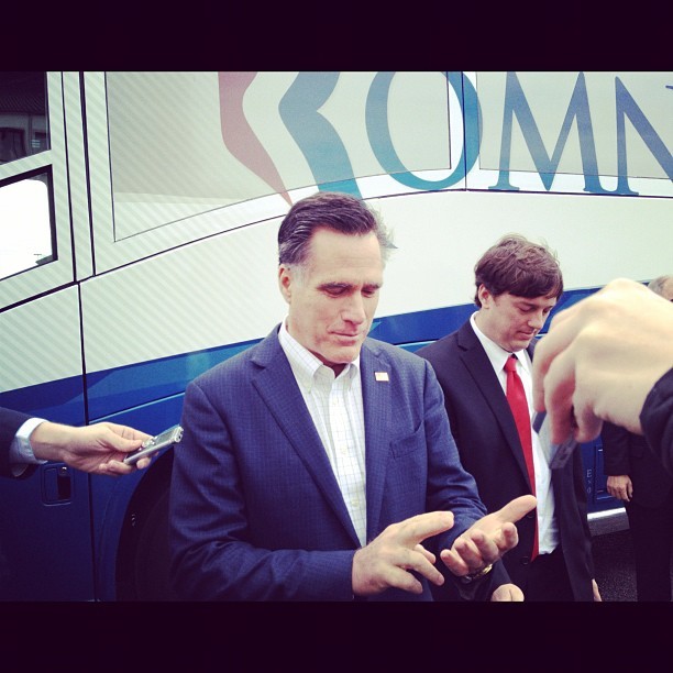 Mitt Romney counts up his jobs created at Bain (Florence SC) (Taken with instagram)