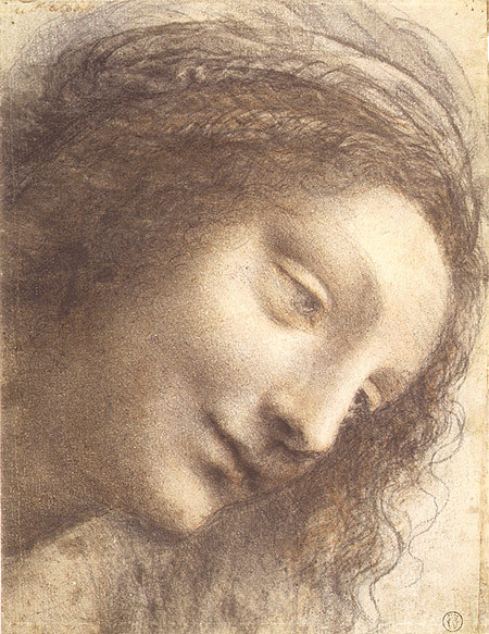 arthistoryeveryday:Head of the Virgin in Three-Quarter View Facing Right by Leonardo da Vinci (