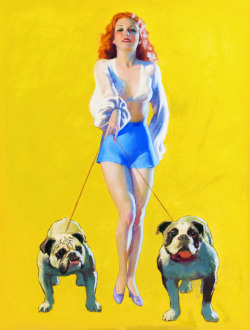 vintagegal:  “Pin-up with Bulldogs” by Earl Moran (1937) 