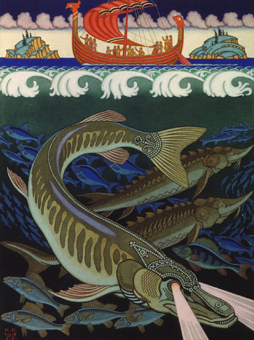 zolotoivek:Ivan Bilibin - The Underwater Kingdom, Illustration for the epic ‘Volga’, 192