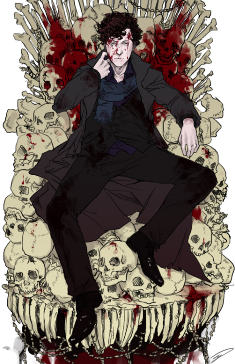 i dreamt that i was perched atop a throne of human skulls yes more autoclave i don’t care it’s good this looks like death note fanart :/ toasterkind: Could  you possibly– could you draw a bloodied Sherlock sitting on top of a  pile of