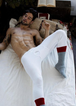 officialguysidfuck:  PJ Party | GUYSidFUCK.com  Love his thermal boots socks! 