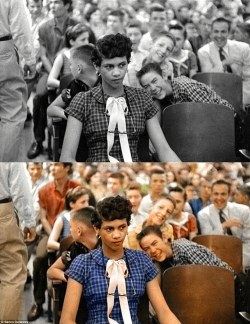 thisiswhiteculture:  Never forget…Dorothy Counts being mocked by an entirely white audience on enrollment day at Harding High School. September 4th, 1957  and they call US savages white people, your history is disgusting 