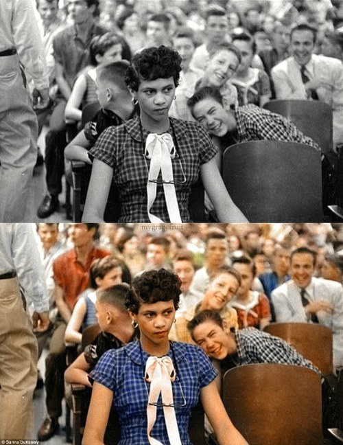 jessehimself:
“thisiswhiteculture:
Never forget…Dorothy Counts being mocked by an entirely white audience on enrollment day at Harding High School. September 4th, 1957
”