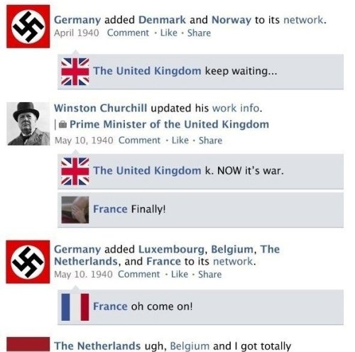 communismkills: squigggle: zeldatits: lieutenantker: WWII Facebook Style I love these so much you do