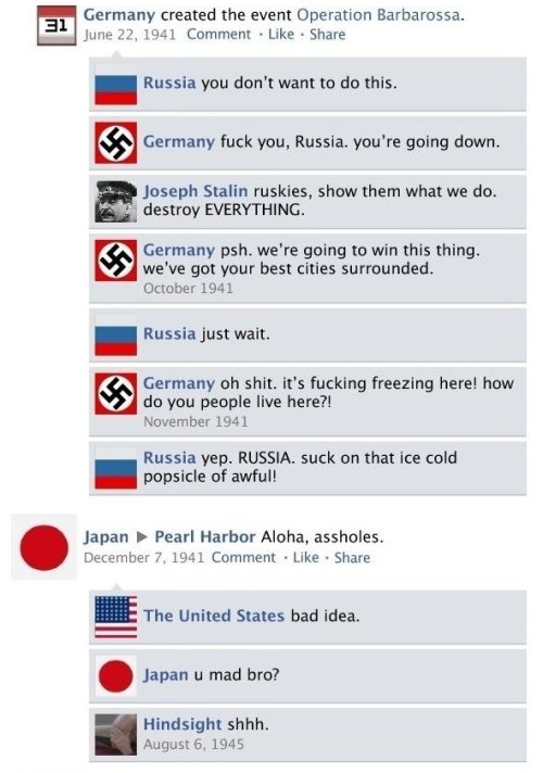 communismkills: squigggle: zeldatits: lieutenantker: WWII Facebook Style I love these so much you do