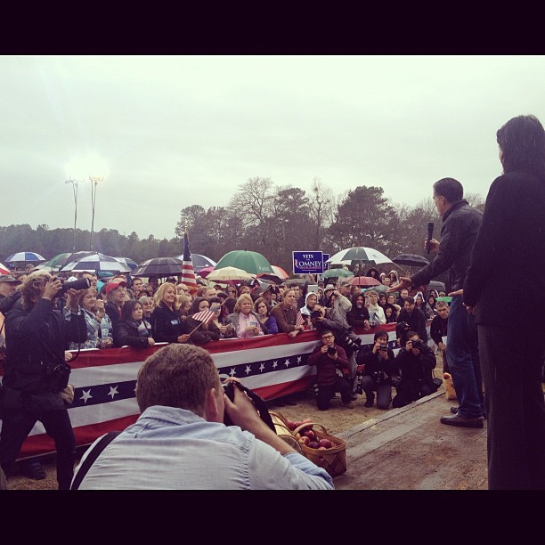 Mitt Romney in rainy Gilbert SC (Taken with instagram)